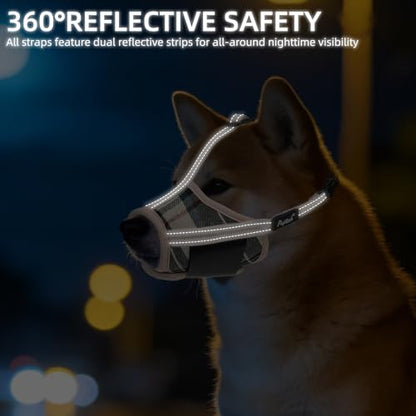 PUPTECK Dog Muzzle, Soft Adjustable Loop Reflective Pet Muzzle Prevent Biting Barking Chewing, Breathable Muzzle with Air Mesh Dog Mouth Guard Drinkable for Large Medium Small Sized, Beige Plaid S - color: Beige, size: S (Snout Cir: 4.7"-5.9")
