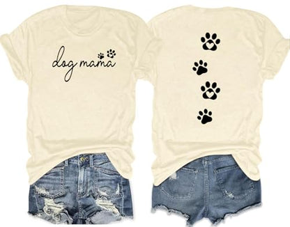 YHHR Mama Shirt Dog Mom Shirt Funny Dog Paw Graphic Letter Tee Shirts with Pockets Pets Lover Short Sleeve Tops - color: Apricota, size: Medium
