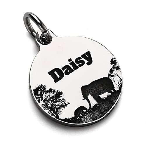 Deep Engraved Dog ID Tag Stainless Steel Personalized Customized Unique Pet ID Card Wolf Round (Elephant S) - size: Elephant S