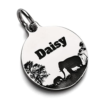 Deep Engraved Dog ID Tag Stainless Steel Personalized Customized Unique Pet ID Card Wolf Round (Elephant M) - size: Elephant M