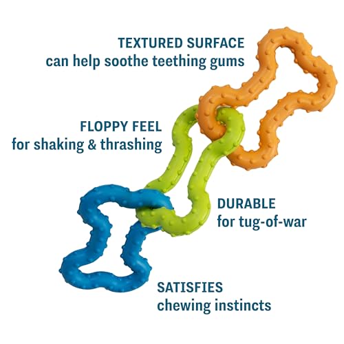 Bone Tugz Tug & Chew Dog Toy - Bendy, Textured Rubber for Tug-of-War, Light-Moderate Chewers, Teething Puppies & Small Dogs, 6.25" x 1.75" - color: Bonetugz Blue