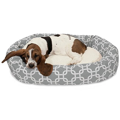 Majestic Pet 32 Inch Links Sherpa Calming Dog Bed Washable – Cozy Soft Round Dog Bed with Spine for Head Support - Fluffy Donut Dog Bed 32x23x7 (inch) – Round Pet Bed Medium - GRAY - color: Gray, style: 32 in.