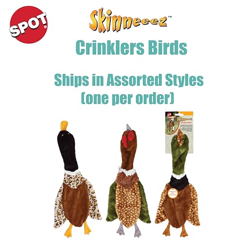 SPOT Skinneeez Crinklers Bird- Stuffing-Free Dog Toy with Crinkle and Squeaker Sounds, Durable Tug Toy for Moderate Chewers, Ideal for Medium and Large Dogs, Assorted Styles, 23 in - style: Large Bird