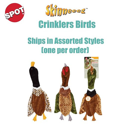 SPOT Skinneeez Crinklers Bird- Stuffing-Free Dog Toy with Crinkle and Squeaker Sounds, Durable Tug Toy for Moderate Chewers, Ideal for Medium and Large Dogs, Assorted Styles, 23 in - style: Large Bird
