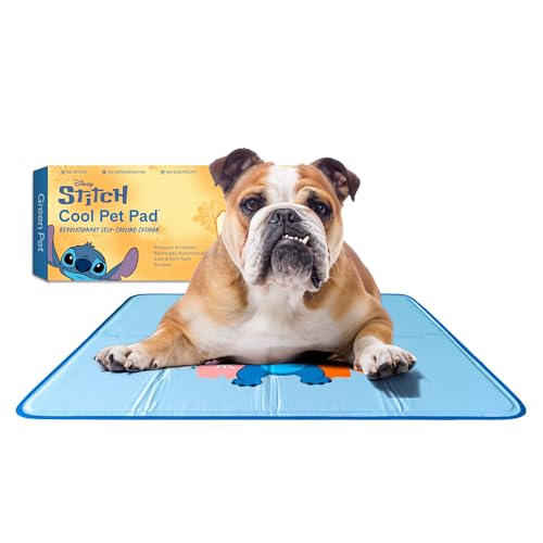 The Green Pet Shop Cool Pet Pad - Medium, Disney’s Stitch - Self-Cooling, Pressure Activated Mat for Dogs & Cats from 21-45 lbs - Non-Toxic Gel, No Water Needed - color: Stitch, size: Medium