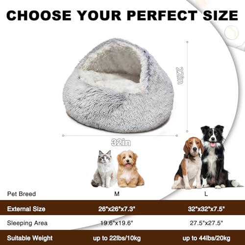 Dog Beds Medium Size Dogs, Calming Deluxe Plush Dog Cave Bed for Medium Dogs - Removable & Washable with Zipper, Built-in Support & Stable Non-Collapsible, Pet Bed for Dogs & Cats 32×32Inch - size: 80cm-gray bed