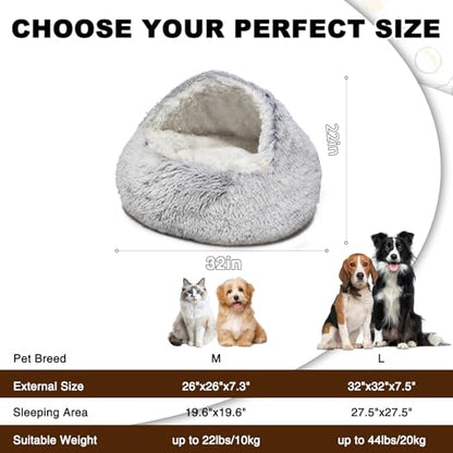 Dog Beds Medium Size Dogs, Calming Deluxe Plush Dog Cave Bed for Medium Dogs - Removable & Washable with Zipper, Built-in Support & Stable Non-Collapsible, Pet Bed for Dogs & Cats 32×32Inch - size: 80cm-gray bed