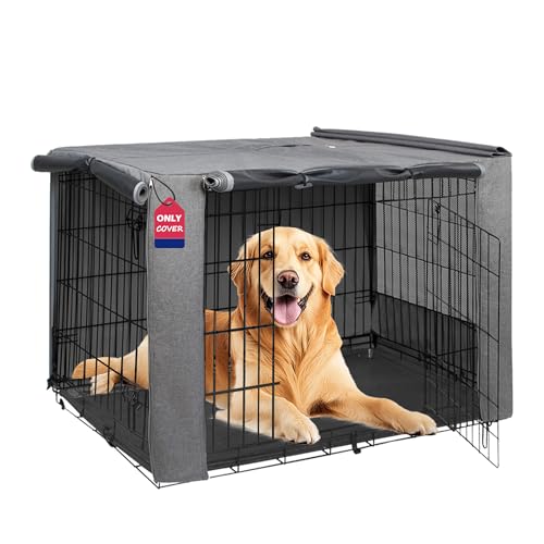 HiCaptain Breathable Dog Crate Cover 42 Inch, Durable Heavy Duty Kennel Cover, Dual Zippered Panels, Windproof Waterproof UV-Resistant(Grey) - color: Grey, size: 42.0"L x 28.0"W x 30.0"H