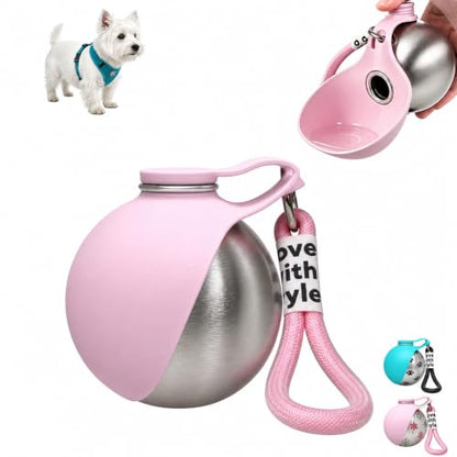 Portable Dog Water Bottle, Flip-Top Silicone Bowl Design, Insulated Hot & Cold Retention Material, One-Hand Leakproof Use, Perfect for Walking & Hiking, 10oz (Pink, No Print) - color: Pink