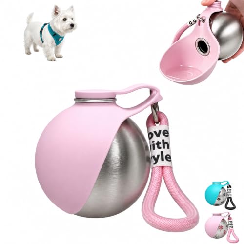 Portable Dog Water Bottle, Flip-Top Silicone Bowl Design, Insulated Hot & Cold Retention Material, One-Hand Leakproof Use, Perfect for Walking & Hiking, 10oz (Pink, No Print) - color: Pink