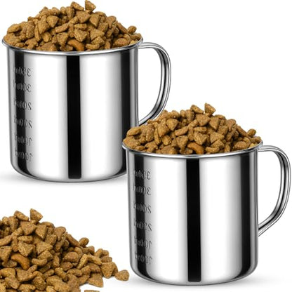 2 Pcs Dog Food Scoop 1.5 Cup,304 Stainless Steel Measuring Cups with Handle Pet Food Measuring Scoop for Dogs, Cats, Birds & Rabbits – Ideal for Dry Food & Treats (1.5 CUP) - size: 1.5 CUP