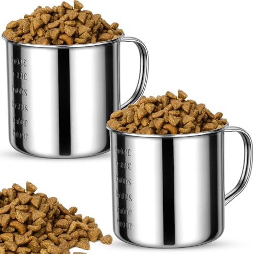 2 Pcs Dog Food Scoop 1.5 Cup,304 Stainless Steel Measuring Cups with Handle Pet Food Measuring Scoop for Dogs, Cats, Birds & Rabbits – Ideal for Dry Food & Treats (1.5 CUP) - size: 1.5 CUP