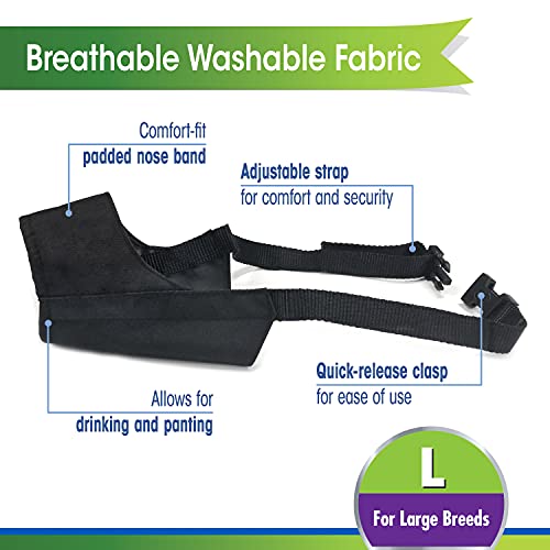 Four Paws Walk-About Quick-Fit Adjustable Dog Muzzle for Large Dogs, Washable & Breathable, Black, 1 Count - size: 4-Large Regular Snout