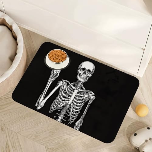 Funny Skull Skeleton Dog Food Mat for Floors,Absorbent Quick-Dry Pet Feeding Mat,Cat Dog Bowl Mats for Food and Water,Non-Slip Pet Accessories Supplies 16"x24" - color: Funny Skull Skeleton, size: 24"L x 16"W