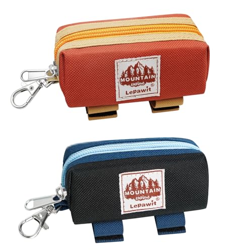 Dog Poop Bag Holder Zippered Pouch, Portable Dog Poop Bag Dispenser with 1 Metal Clip, Fashion Color Matching Canvas Waste Bag Holder for Leashes - Brown & Black - color: 2 Pack-Brown & Black