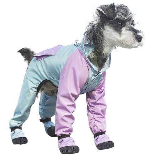 Dog Raincoat with Transparent Hood, Waterproof Jacket for Small Dogs with Snap-Button Chest, Leash Hole & Hook-and-Loop Cuffs Sleeves, Back Pocket for Treats (Blue, Small) - color: Blue, size: Small