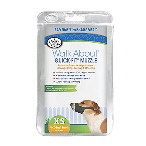 Four Paws Walk-About Quick-Fit Adjustable Dog Muzzle for X-Small Dogs, Washable & Breathable, Black, 1 Count - size: 1-X-Small Regular Snout