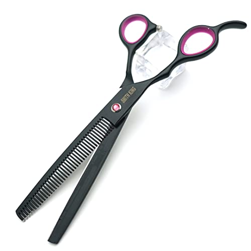 Professional Dog Grooming Shears Set Dogs Straight & thinning & Curved scissors & chunkers Scissorswith comb in 1 Set for Right-handed & Left-handed (7 in. Black Left-handed) - color: 7 In. Black Left-handed