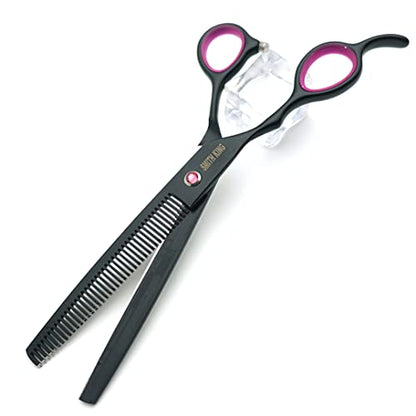 Professional Dog Grooming Shears Set Dogs Straight & thinning & Curved scissors & chunkers Scissorswith comb in 1 Set for Right-handed & Left-handed (7 in. Black Left-handed) - color: 7 In. Black Left-handed