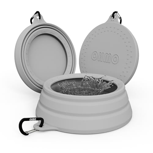 OHMO Spill Proof Collapsible Dog Water Bowl Large 34oz for Cars, No Splash Portable Bowls for Dog Travel, Pet Essentials for Road Trips, Cat Travel Accessories - color: Ash, size: 34oz
