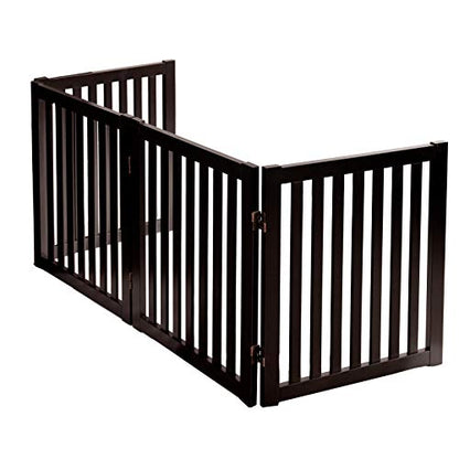 WELLAND 24" Freestanding Pet Gate, Foldable Wooden Dog Gate, 4 Panel Step Over Fence, Indoor Puppy Gate, Expands Up to 80" Wide, Espresso - color: Espresso, size: 4 Panel 80" Wide