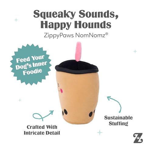 ZippyPaws NomNomz - Dog Squeaky Toys to Keep Them Busy, Funny Food Plush for Small & Medium Dogs, Cute Stuffed Puppy Toy, Pet Products, Gift for Dogs of All Breeds, Soft and Cuddly - Boba Milk Tea - color: Boba Milk Tea