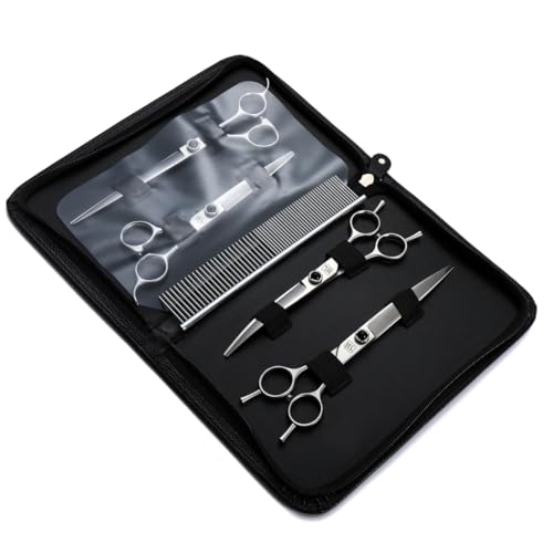 Dog Grooming Scissors: 5 in 1 Pet Shears Kit Made Of Japanese 9CR Advanced Stainless Steel Professional Grooming Scissors for Dogs Cats and Other Pets