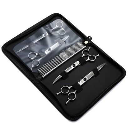 Dog Grooming Scissors: 5 in 1 Pet Shears Kit Made Of Japanese 9CR Advanced Stainless Steel Professional Grooming Scissors for Dogs Cats and Other Pets