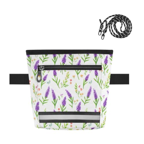 Lavender Water-Resistant Dog Treat Pouch, 3 Ways to Wear Treat Bag with Magnetic Closure & Reflective Strip, Hands-Free for Pet Training, Walking