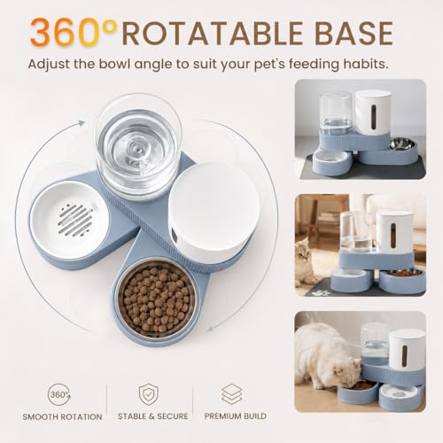 Gravity Cat Feeder 2 Pack Automatic Food Feeder Stainless Steel Water Dispenser Set 360 Degree Rotatable Pet Bowls with Silicone Mat for Cats Small Medium Dogs, Large Capacity(Blue) - color: Blue-With mat
