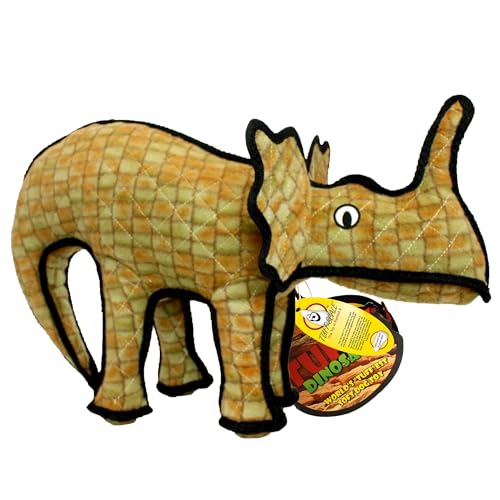 TUFFY - World's Tuffest Soft Dog Toy - Dinosaur - Multiple Layers. Made Durable, Strong & Tough. Interactive Play (Tug, Toss & Fetch). Machine Washable & Floats - color: Brown Moosasaurus Dinosaur