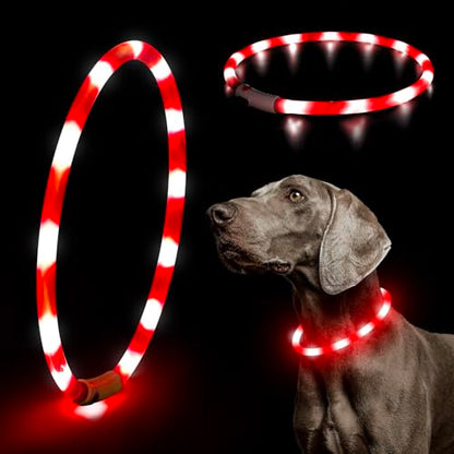 HIGO Light Up Dog Collar, Lightweight Silicone LED Dog Collar, USB Rechargeable Dog Collar Light for Dogs Cats Walking at Night (Red-Silicone) - color: Red-Silicone