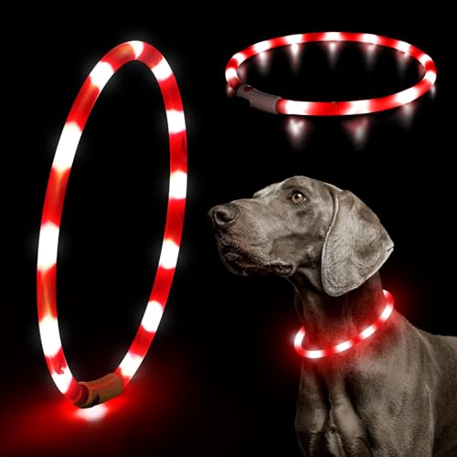 HIGO Light Up Dog Collar, Lightweight Silicone LED Dog Collar, USB Rechargeable Dog Collar Light for Dogs Cats Walking at Night (Red-Silicone) - color: Red-Silicone