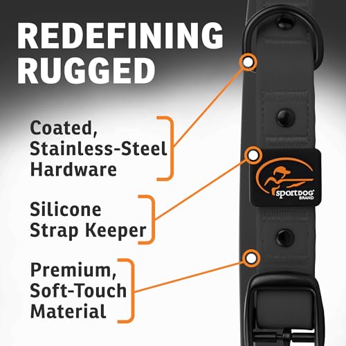SportDOG Rugged Utility Collar – Waterproof and Stink-Proof – Premium Soft-Touch Material – Stress-Tested, Durable Hardware – Silicon Strap Keeper – Black – Medium - color: Black, size: Medium