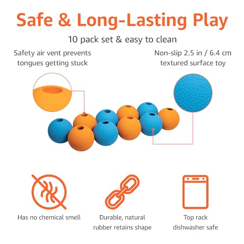 Amazon Basics Interactive Bouncy Durable Rubber Dog Toy Balls, 2.5 inch, Multi-Color Blue/Orange, Pack of 10 - size: 2.5 inch, style: Fetch Balls (Pack of 10)