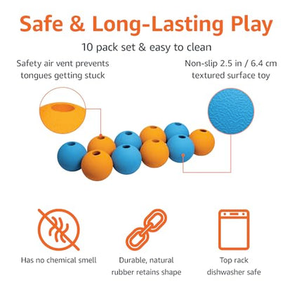 Amazon Basics Interactive Bouncy Durable Rubber Dog Toy Balls, 2.5 inch, Multi-Color Blue/Orange, Pack of 10 - size: 2.5 inch, style: Fetch Balls (Pack of 10)