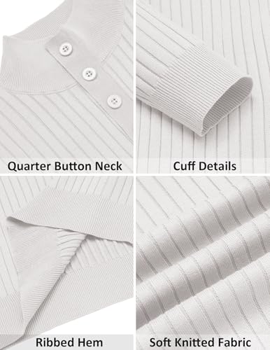 COOFANDY Mens Quarter Button Sweater Long Sleeve Stand Collar Sweaters Casual Knitted Ribbed Dress Pullover - color: White, size: X-Large