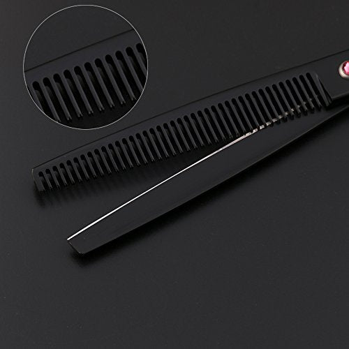 Purple Dragon 7.0" Left Handed Dog Grooming Hair Cutting Scissor &Curved &Thinning Shear with Bag - for Mancinism Pet Groomer or Family DIY (Black)