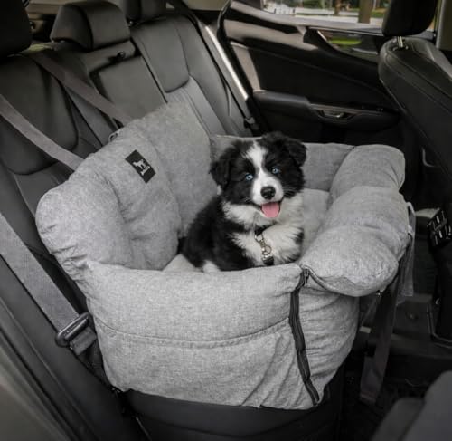 JACKO & CO Premium Medium Dog Car Seat for Pets Under 40lbs - Removable Covers, Machine Washable, Water Resistant, Clip-On Leash for Back Seat Use (Grey, Removable Covers - Medium (25-40lbs)) - color: Grey, size: Removable - Medium (25-40lbs)