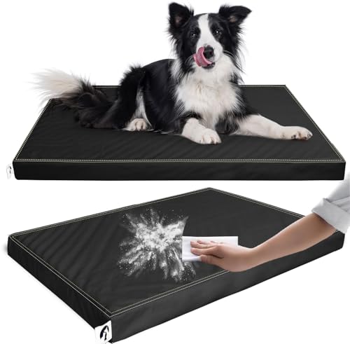Waterproof Dog Bed Hair-Resistant, Removable Vegan Leather Cover, Pee Proof Black Vinyl Pad, Easy to Clean Pet Pad - color: Black, size: 33"L x 22"W x 3"Th