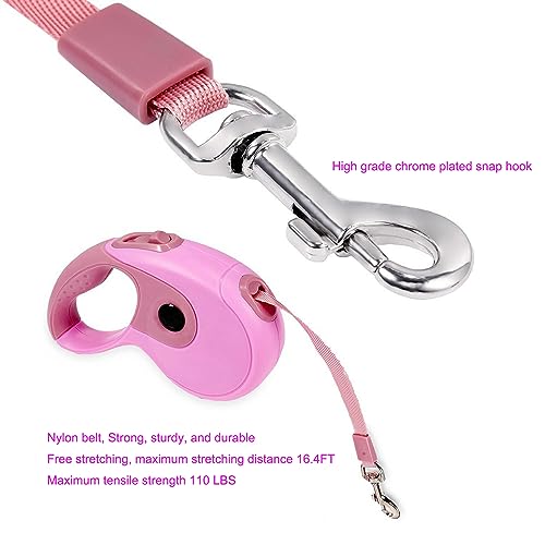 Retractable Dog Leash, 16.4FT Dog Walking Leash for Medium Large Dog Up to 110lbs, One-Handed Brake, Pause, Lock, No Tangle Nylon Tape, Anti-Slip Handle, Pink 5M - size: 16.4FT-PINK