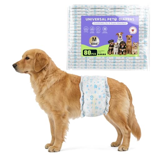 Dog Diapers Male 80 Count Belly Bands for Male Dogs M, Male Dog Diapers Disposable with Wetness Indicator Adjustable Male Dog Wraps Super Absorbent Leak-Proof for Incontinence Marking - Blue - size: M