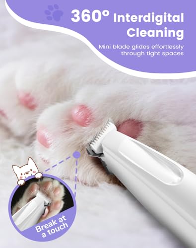 PAPMINI Dog Paw Trimmer with LED Light, 35dB Low Noise Paw Trimmers for Dog's Feet, 2 Speed Safety Electric Dog Clippers for Grooming, Rechargeable Cat Shaver for Paws, Ears, Face, Rump (White) - color: White