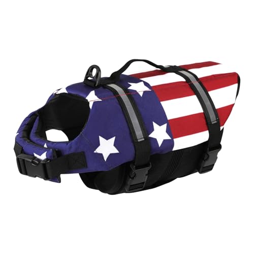 Doglay Dog Life Jacket for Swimming and Boating, Adjustable Puppy Life Vest with Reflective Stripes, Superior Buoyancy Pet Swimming Vest for Small Medium and Large Dogs - color: USA Flag, size: XX-Small