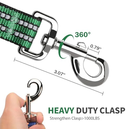 Hikiko 6 FT Heavy Duty Dog Leash with 2 Padded Handles Reflective Nylon Double Handle Dog Leash, Green - color: Green, size: 1 in x 6 ft