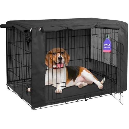 HiCaptain Breathable Dog Crate Cover 42 Inch, Durable Heavy Duty Kennel Cover, Dual Zippered Panels, Windproof Waterproof UV-Resistant(Black) - color: Black, size: 42.0"L x 28.0"W x 30.0"H