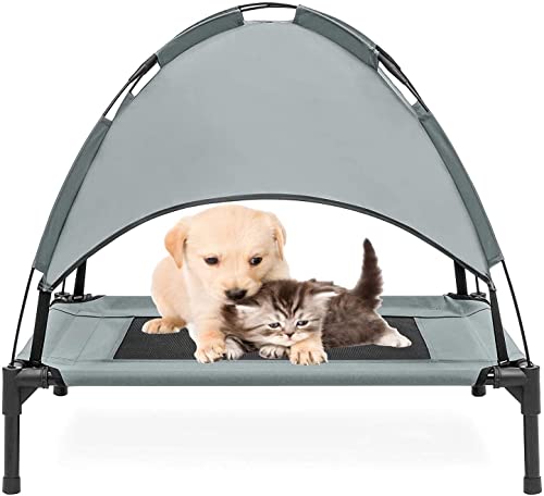 PawfectPals Portable Cooling Waterproof Elevated Heavy Duty Camping Pet Bed and Cot with Detachable Shade for Indoor and Outdoor use (Med) - size: Medium