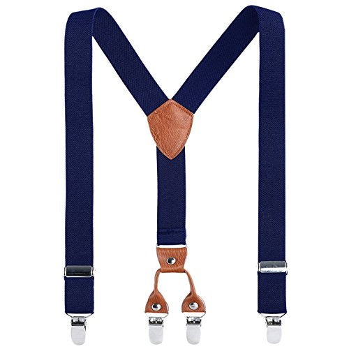 AWAYTR Kids Boys Adults Suspenders - 4 Sizes Sturdy Metal Clips Elastic Adjustable Suspender - color: Navy Blue, size: 33Inches (8 Years to 12 Years)