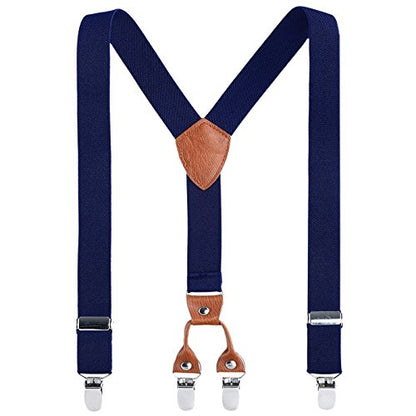 AWAYTR Kids Boys Adults Suspenders - 4 Sizes Sturdy Metal Clips Elastic Adjustable Suspender - color: Navy Blue, size: 33Inches (8 Years to 12 Years)
