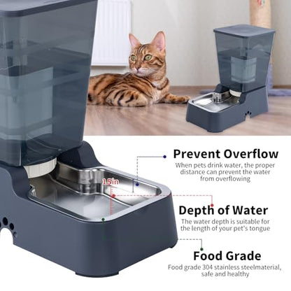 Meikuler Automatic Dog Cat Water Dispenser Large Capacity 5Lfor Cats and Medium and Large-Sized Dogs with Stainless Steel Bowl (Black, 5L) - color: Black